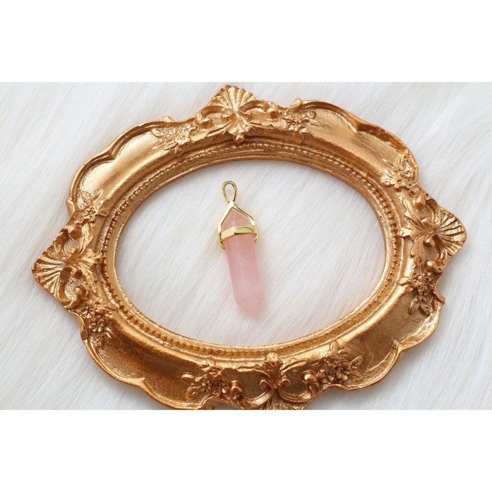 Pink Rose Quartz Point Necklace 925 Sterling Silver Chain Gemstone Necklace